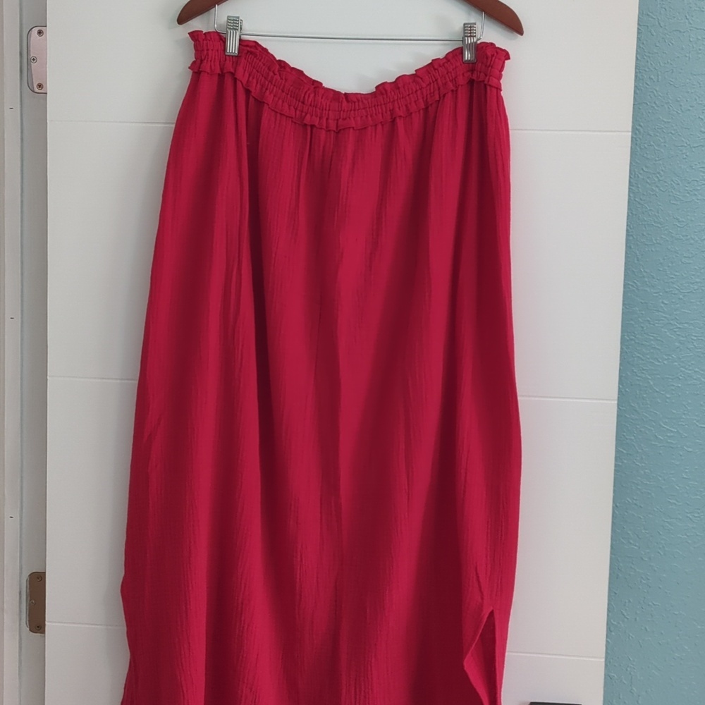 Bird& Knoll Kahlo Strapless Red Gauzy Boho Relaxed Fit Maxi Sundress Sz XL Beach - Picture 7 of 9